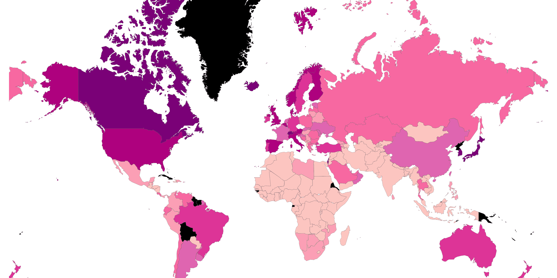Percentage of people in each country with a credit card