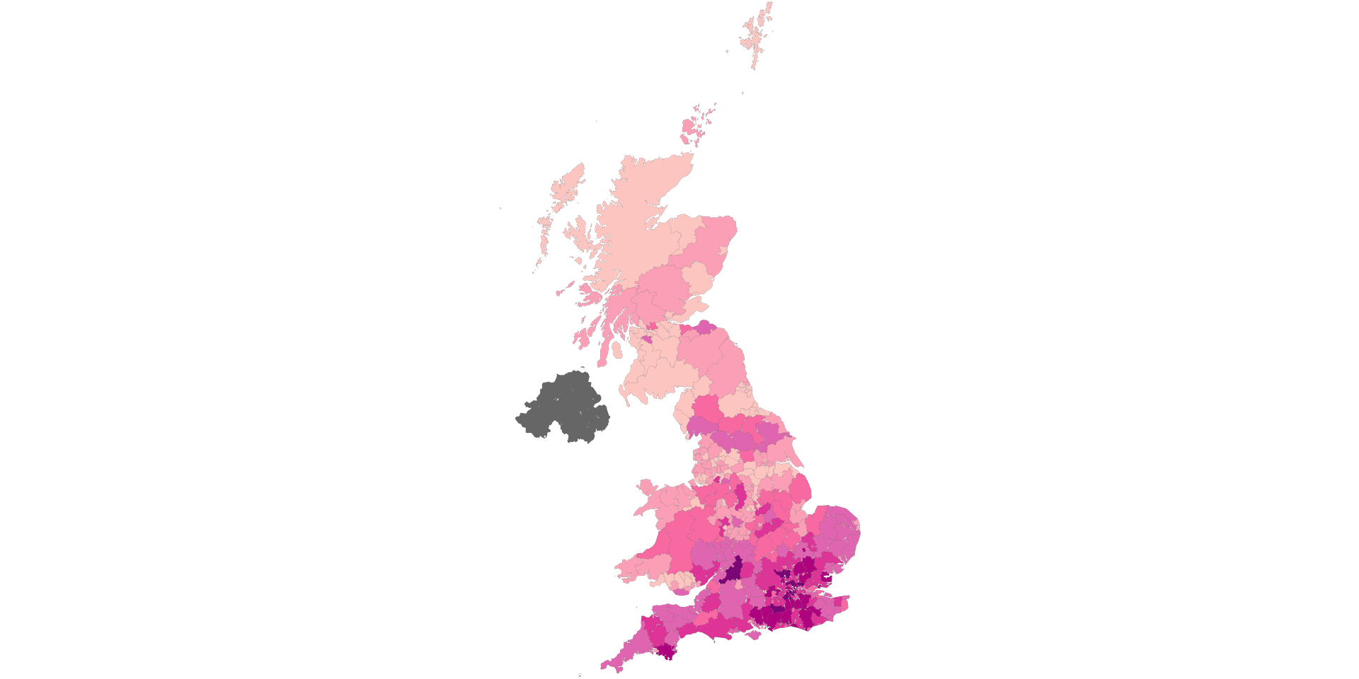 United Kingdom Price To Income Ratio by District Map