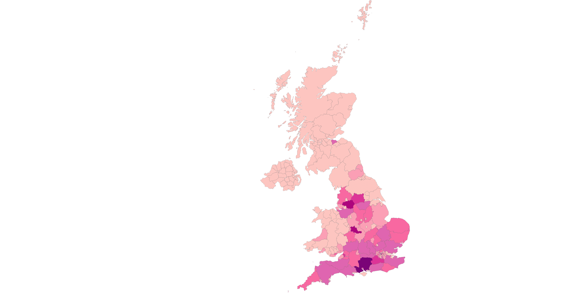 United Kingdom Survey Count by County Map