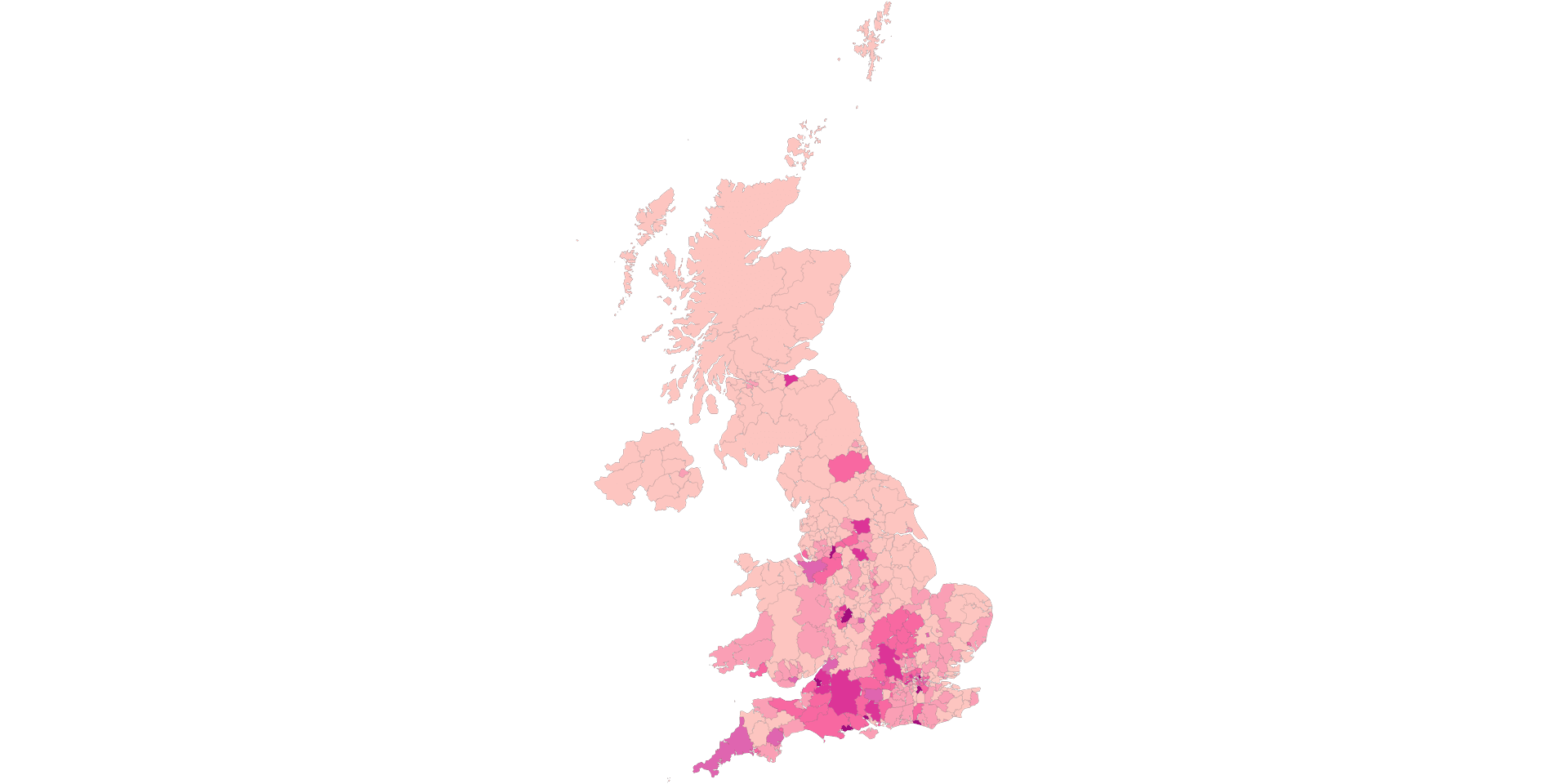 United Kingdom Survey Count by Region Map