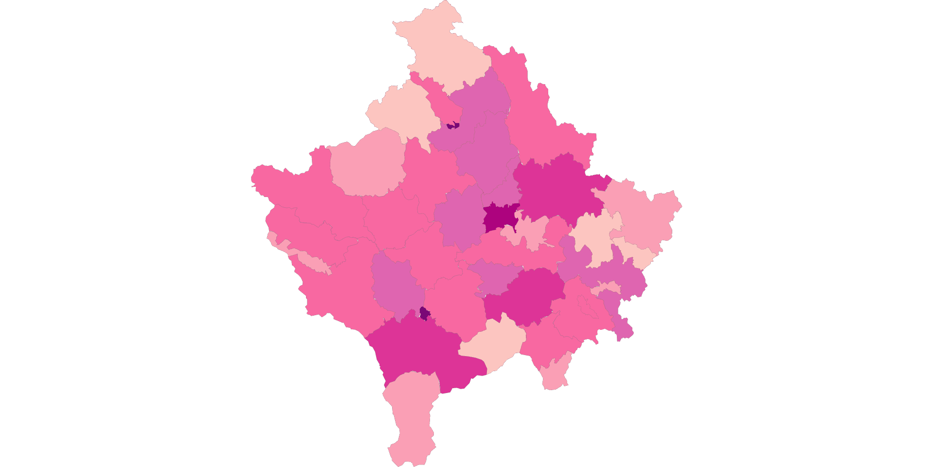 Kosovo Population Density by District Map