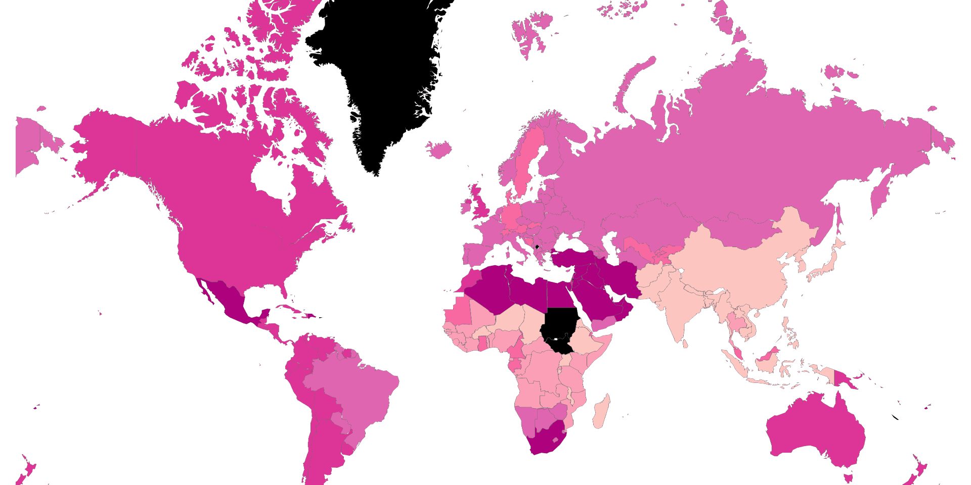 Prevalence Of Overweight Female Of Female Adults by Country Map