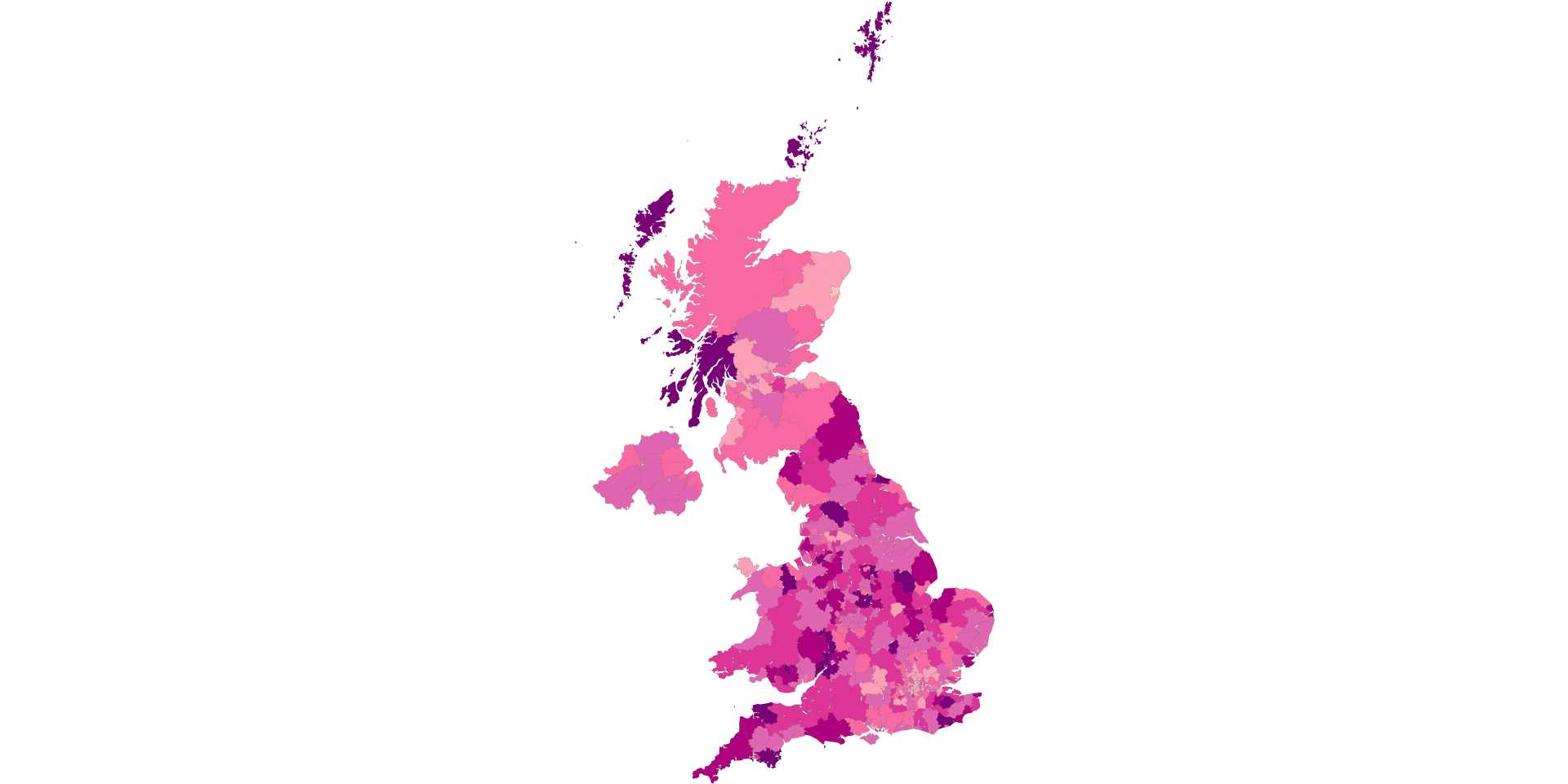 UK House Price Change by Area Oct 2022 Map